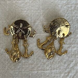 VTG Gold Tone Nautical Anchor Earrings Beach Tropical Vacation